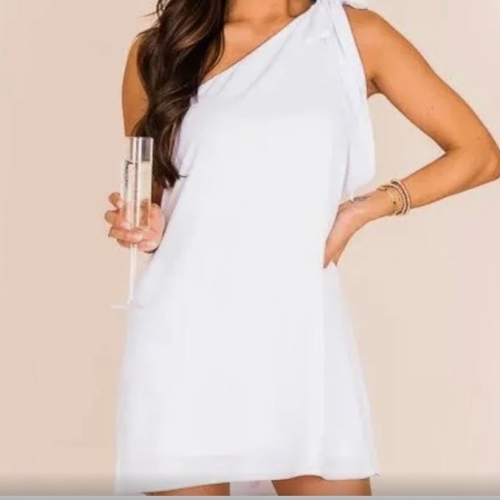 Pink Lily White One Shoulder Tie Dress